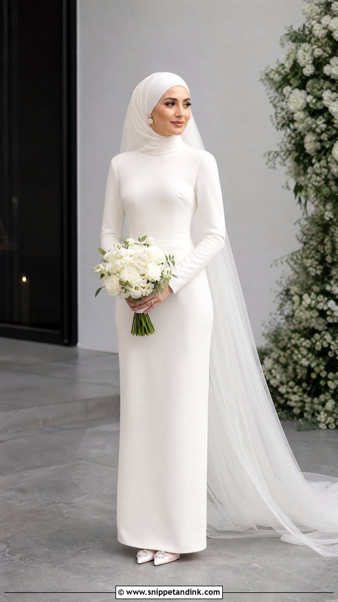 Simple Column Hijabi Wedding Dress - Snippet and Ink - 25 Simple Hijabi Wedding Dress Ideas