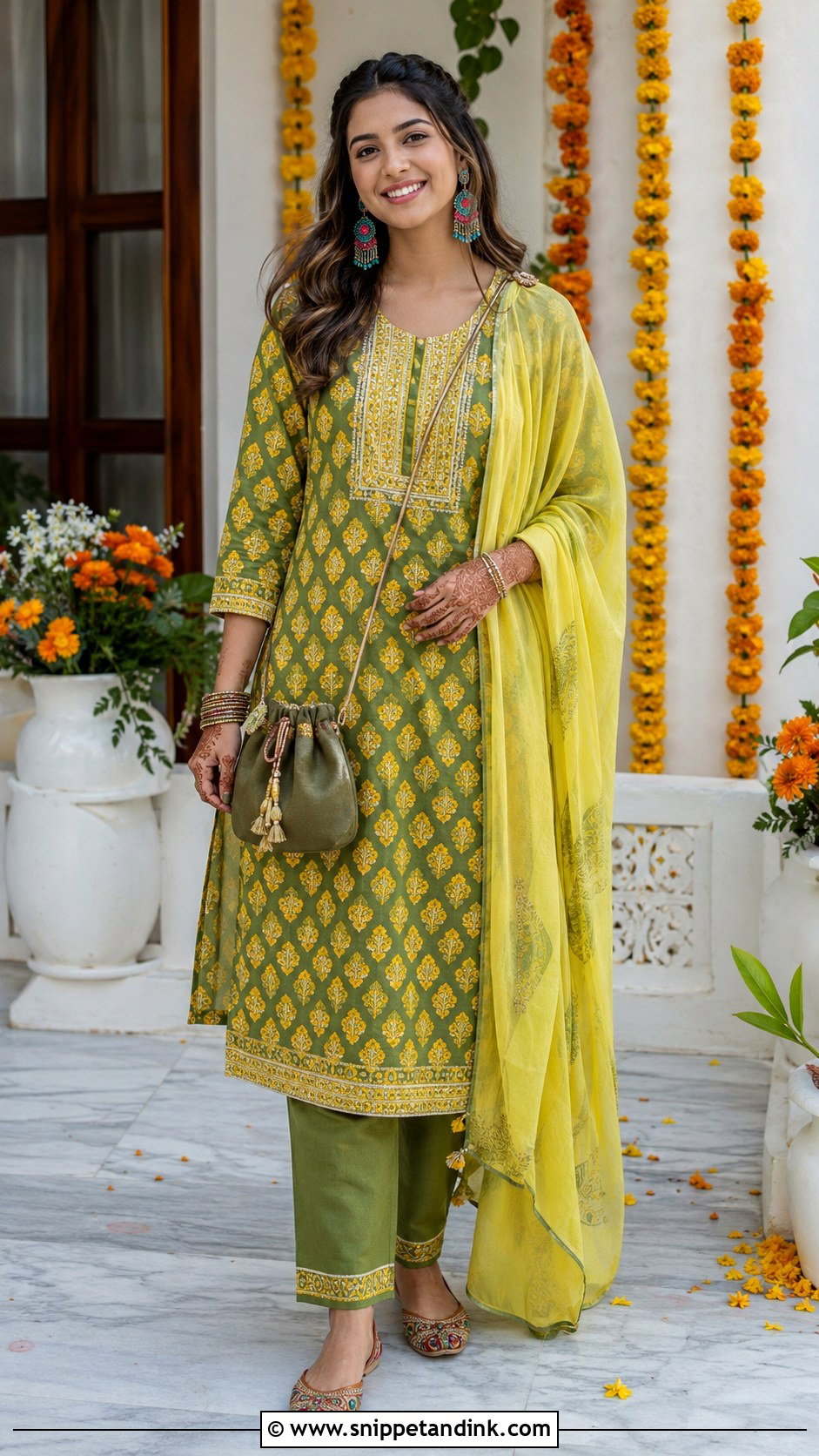 Simple Cotton Mehendi Suit - Snippet and Ink - 20 Mehendi Suits Mehndi Outfit