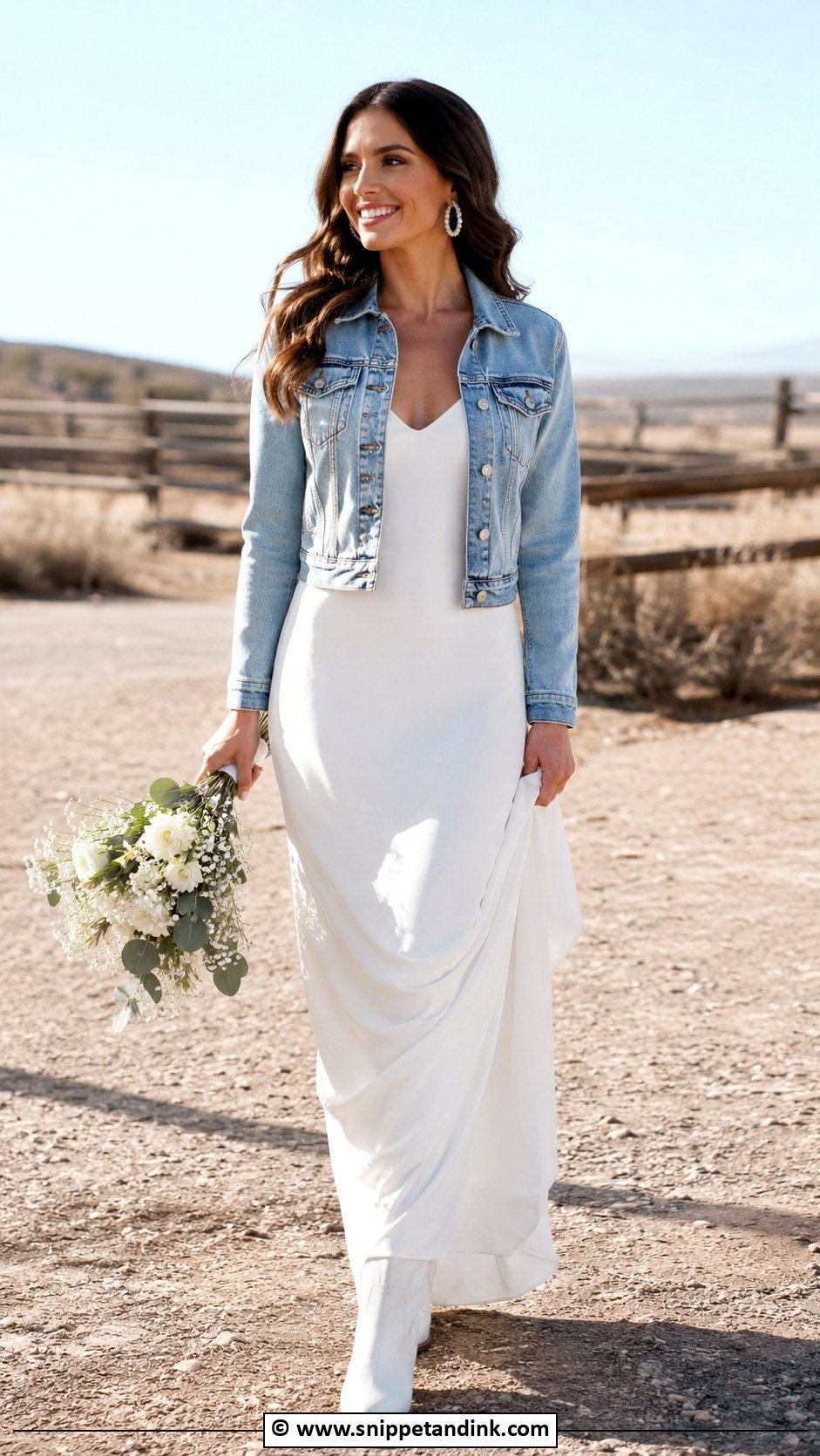 Simple Country Wedding Dress With Denim Jacket - Snippet and Ink - 25 Country Wedding Dress Ideas