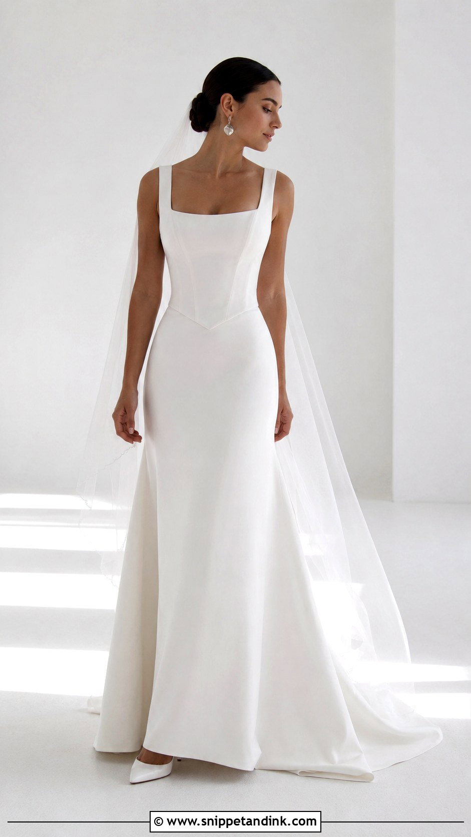 Simple Crepe Basque Waist Wedding Dress - Snippet and Ink - 20 Basque Waist Wedding Ideas