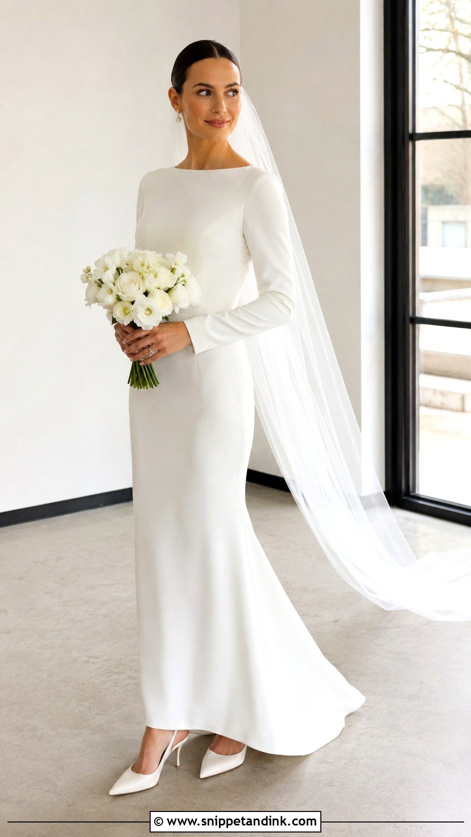 Simple Crepe Bridal Dress With Long Sleeves - Snippet and Ink - 25 Simple Bridal Dress Ideas