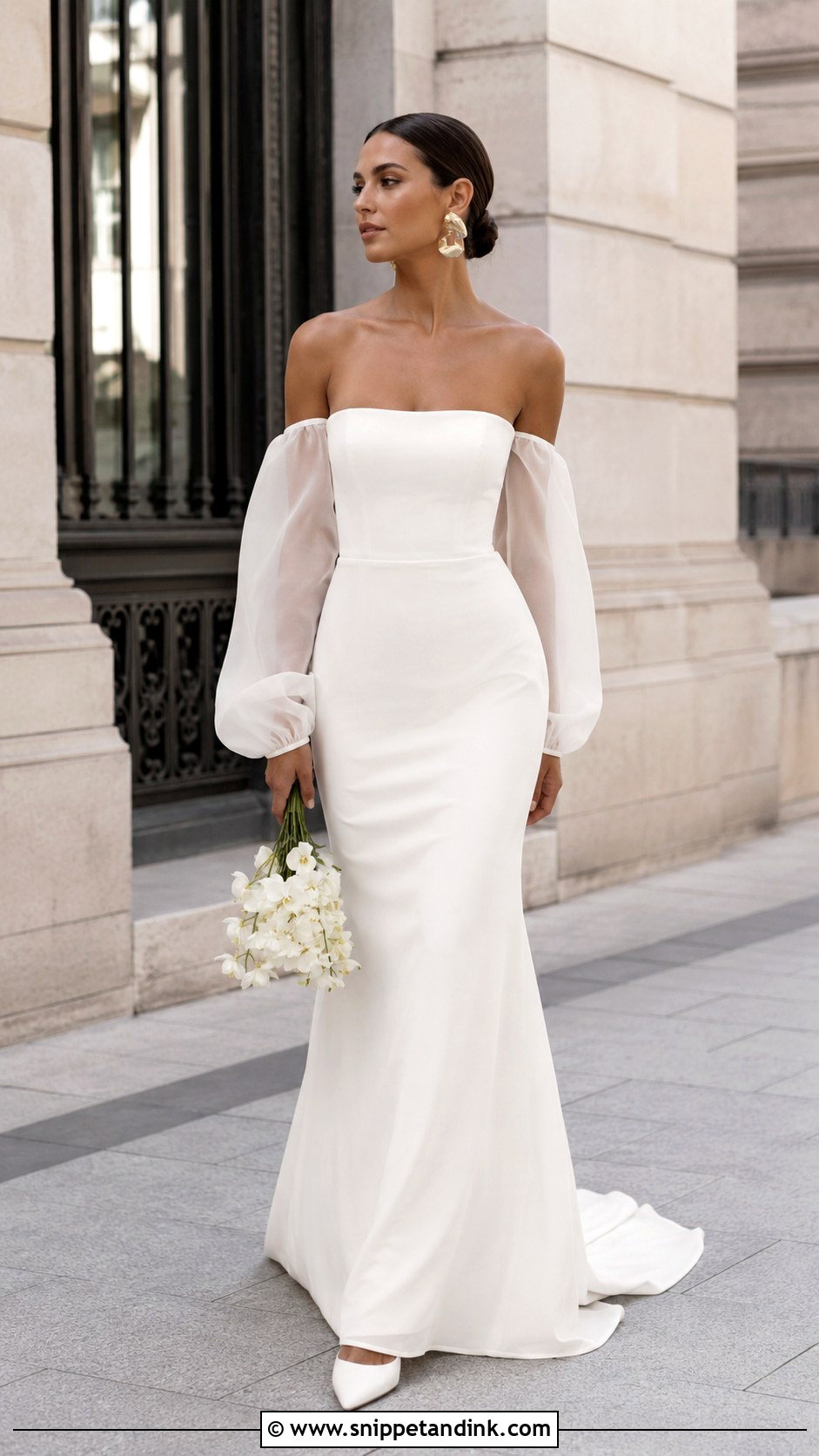 Simple Crepe Detachable Sleeves Wedding Dress - Snippet and Ink - 25 Detachable Sleeves Wedding Dress