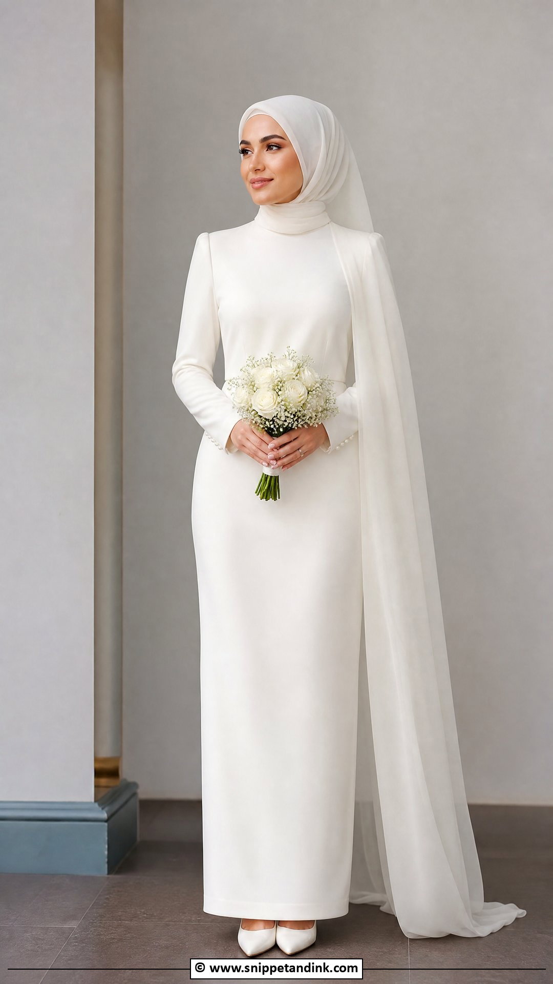 Simple Crepe Hijab Bride Dress - Snippet and Ink - 35 Hijab Bride Ideas
