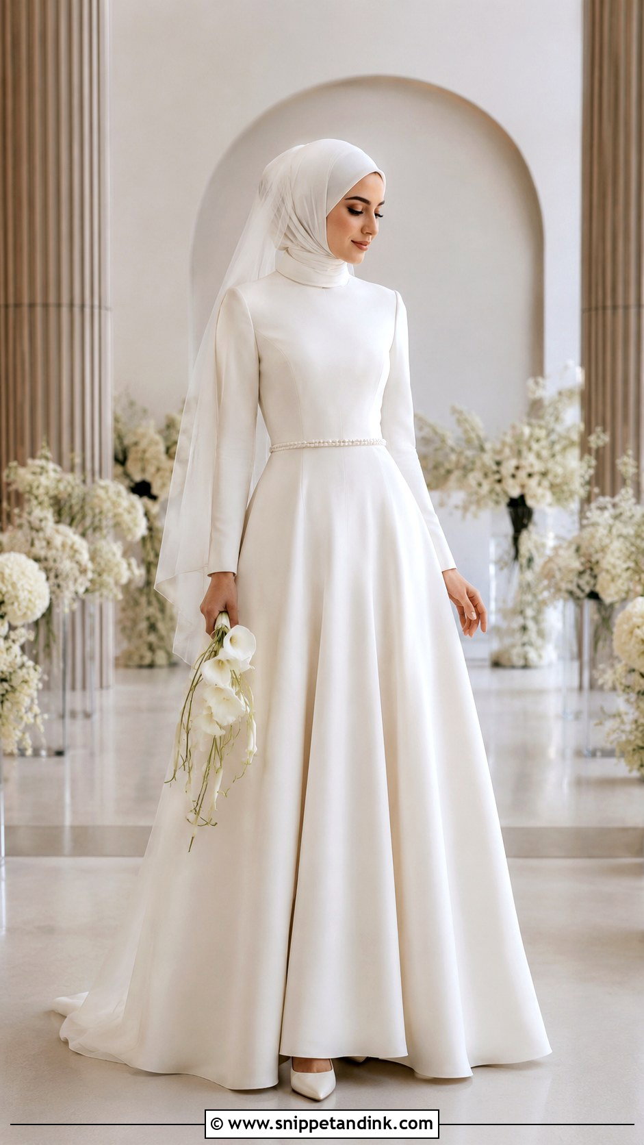Simple Crepe Islamic Wedding Dress With Hijab - Snippet and Ink - 20 Islamic Wedding Dress Hijab Bride Bridal Gowns