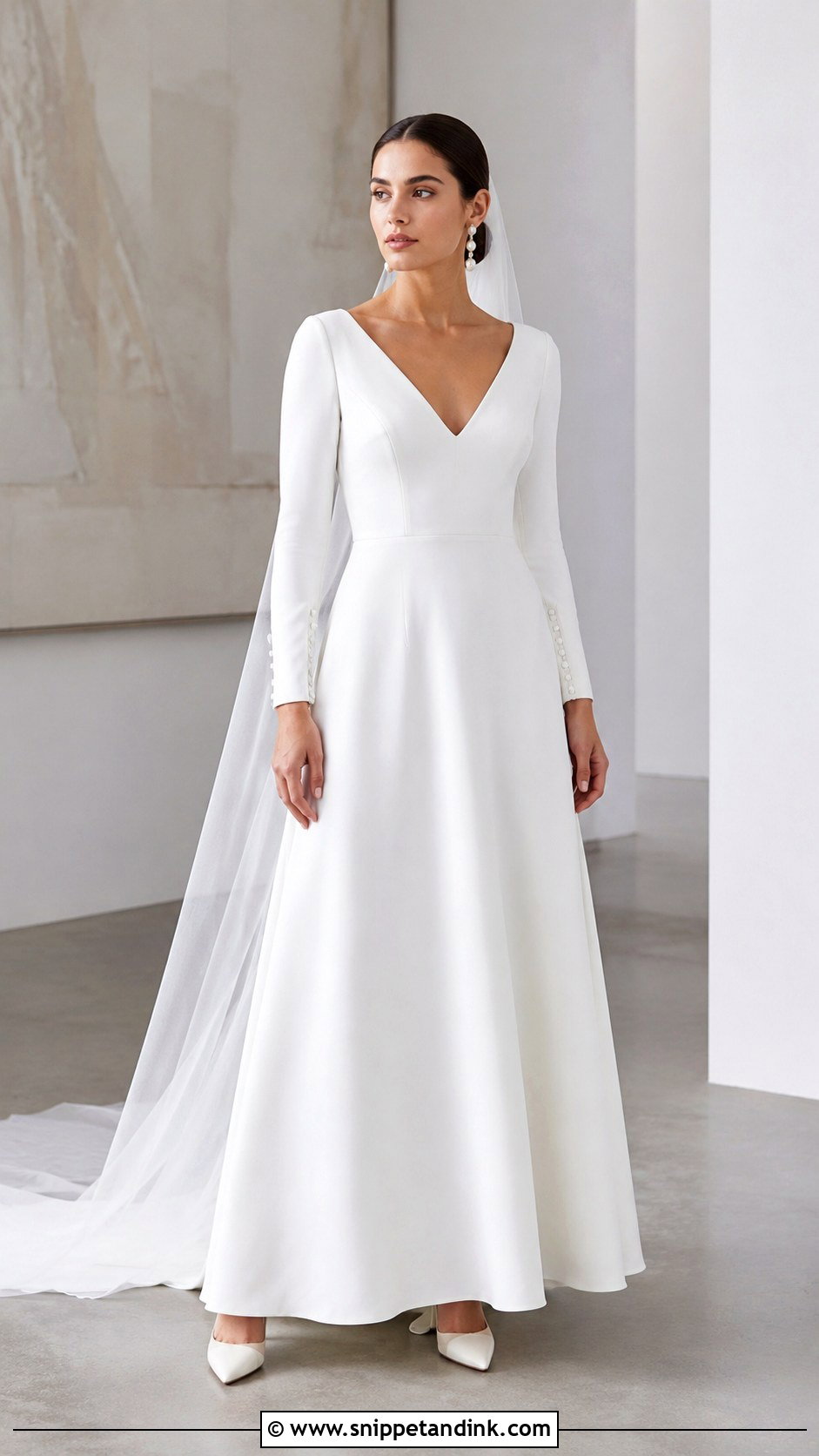 Simple Crepe Long Sleeve A Line Wedding Dress - Snippet and Ink - 20 Long Sleeve Flowy Wedding Dress Ideas