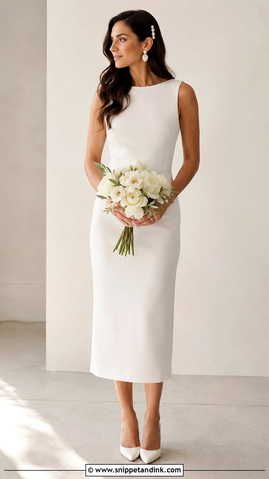 Simple Crepe Midi Wedding Dress - Snippet and Ink - 25 Midi Wedding Dress Tea Length Ideas