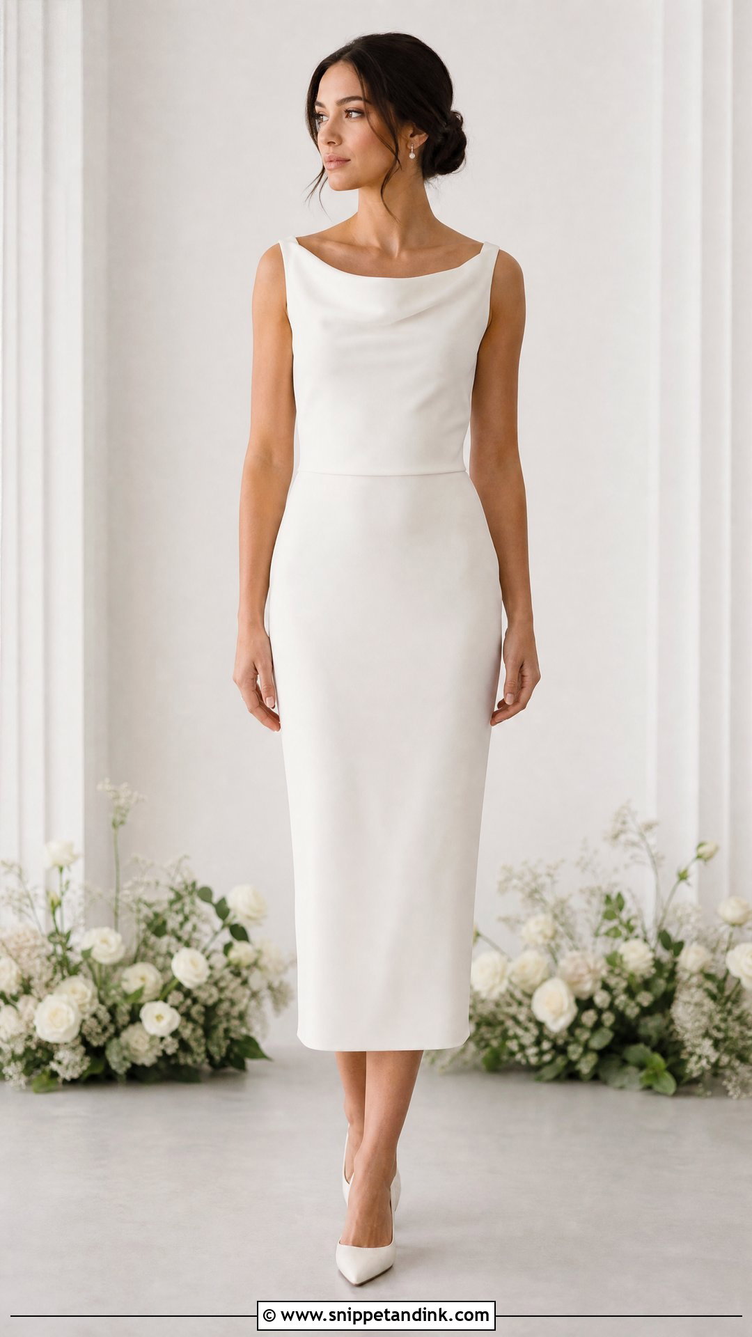 Simple Crepe Midi Wedding Dress - Snippet and Ink - 25 Mid Length Wedding Dress Ideas