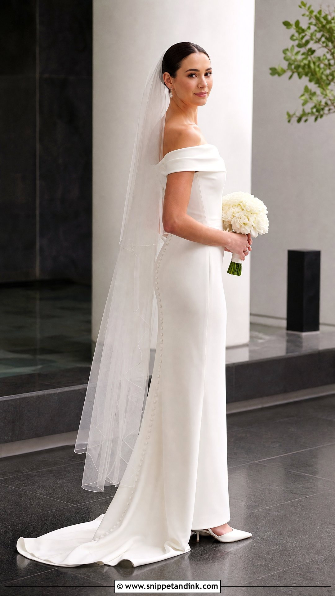Simple Crepe Off Shoulder Wedding Dress - Snippet and Ink - 20 Simple Off Shoulder Wedding Dress Ideas