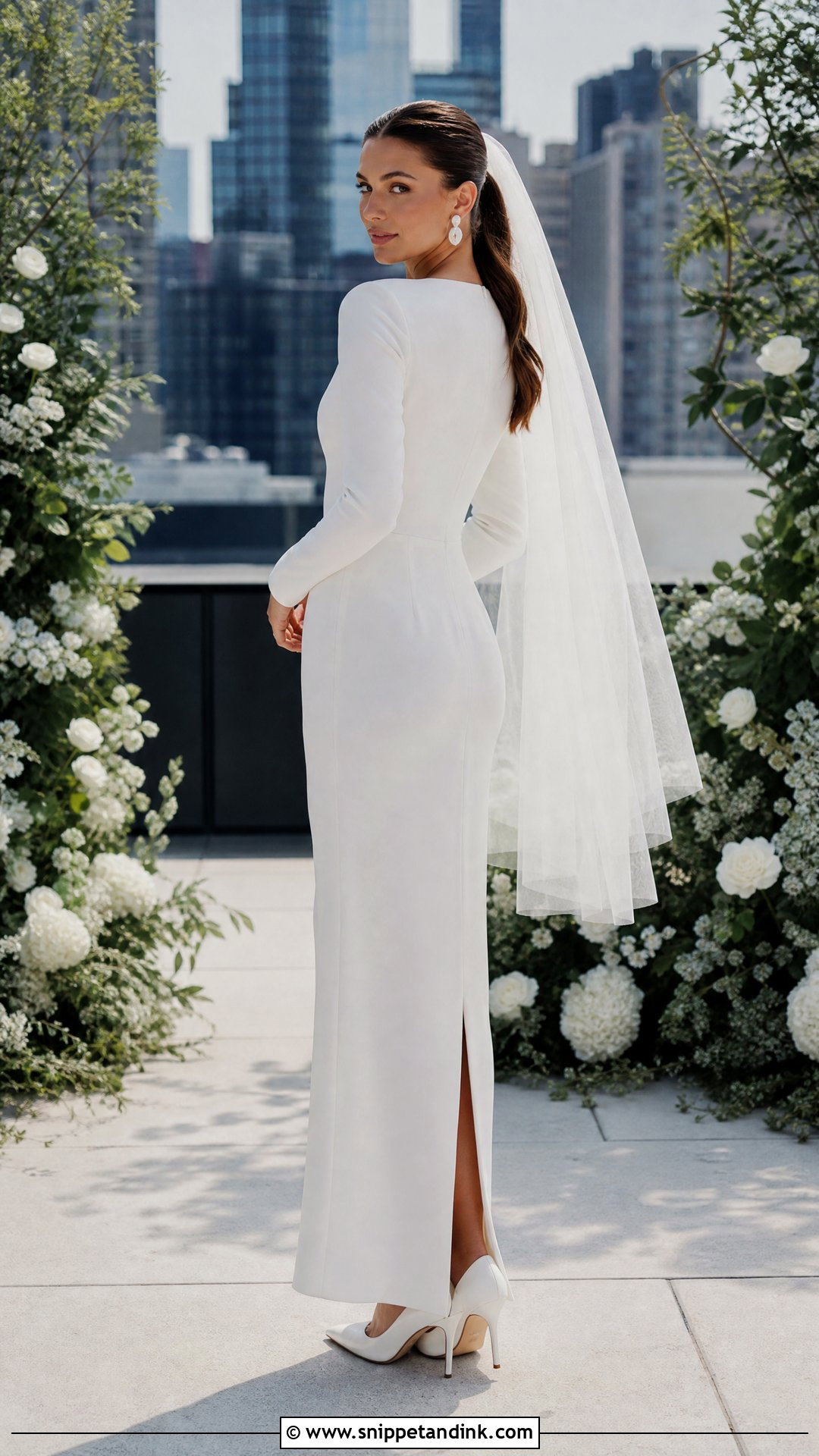 Simple Crepe Sheath Long Sleeve Wedding Dress - Snippet and Ink - 20 Wedding Dresses Simple Long Sleeve