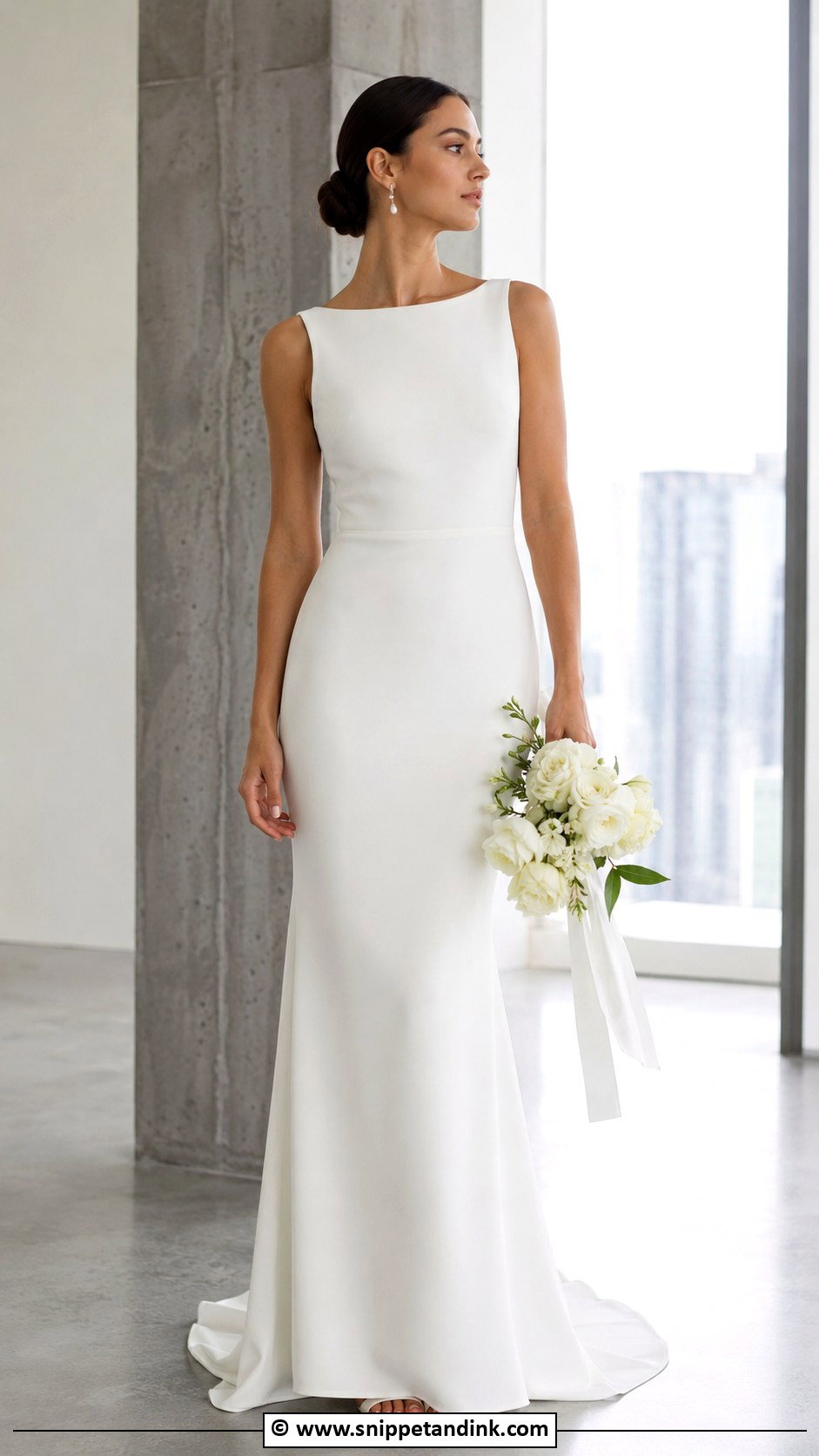 Simple Crepe Sheath Wedding Gown - Snippet and Ink - 30 Simple Wedding Gowns