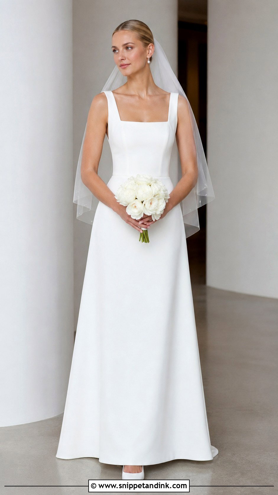Simple Crepe Square Neck A Line Wedding Dress - Snippet and Ink - 20 Square Neck a Line Wedding Dress Ideas