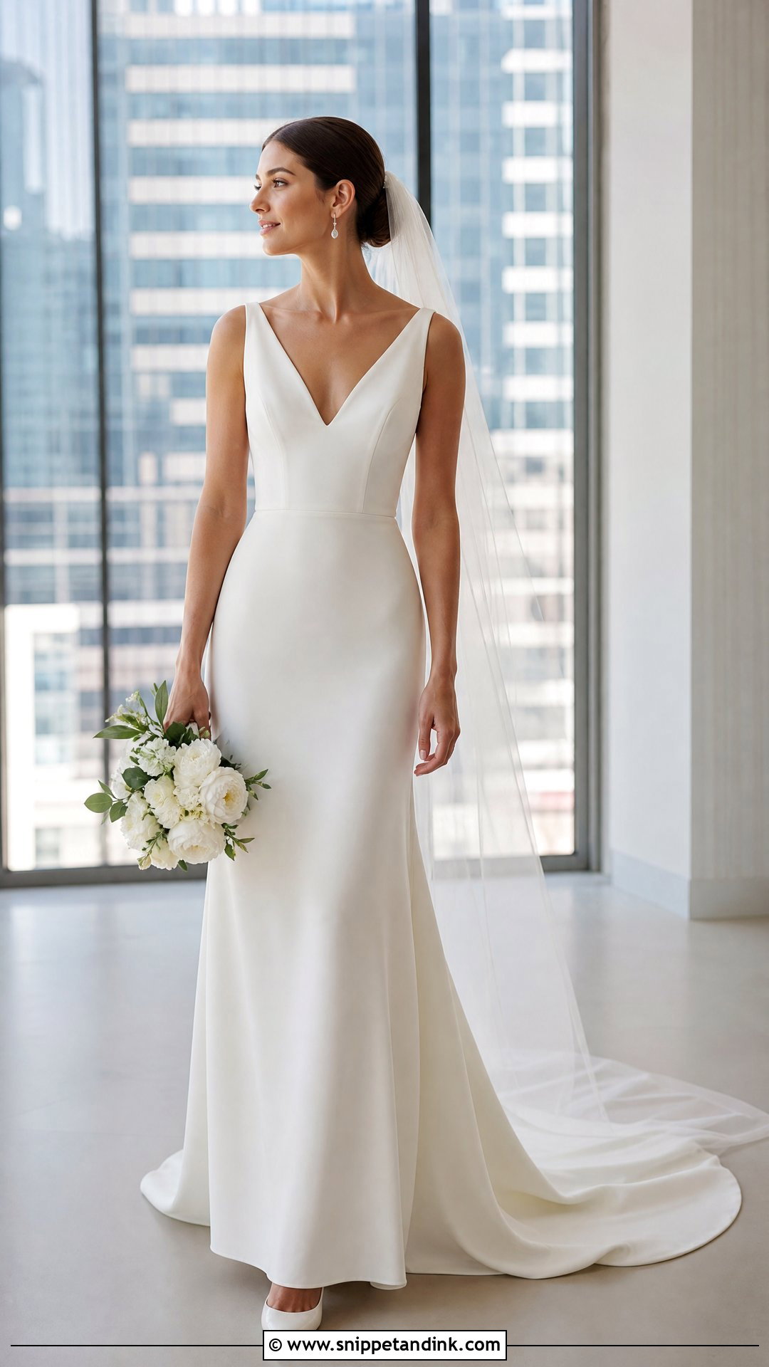 Simple Crepe V Neck Sheath Wedding Dress - Snippet and Ink - 20 Simple V Neck Wedding Dress Ideas