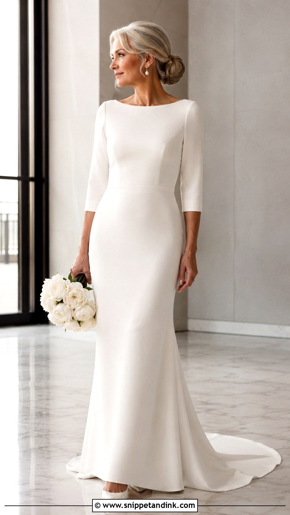 Simple Crepe Wedding Dress For Women Over 50 - Snippet and Ink - 25 Over 50 Wedding Dress Ideas