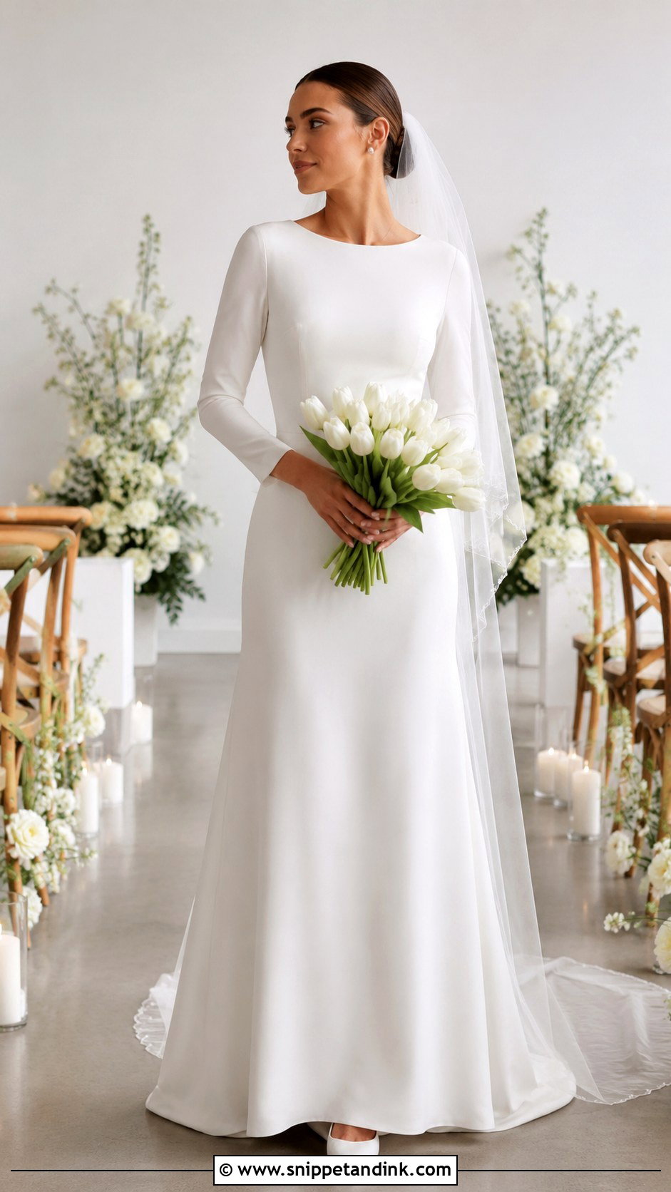 Simple Crepe Wedding Dress With Chapel Veil - Snippet and Ink - 20 Decent Wedding Dresses