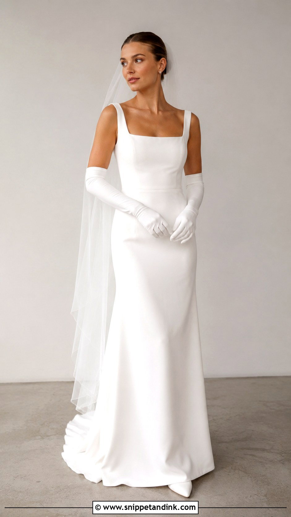 Simple Crepe Wedding Dress With Gloves - Snippet and Ink - 25 Wedding Dresses with Gloves
