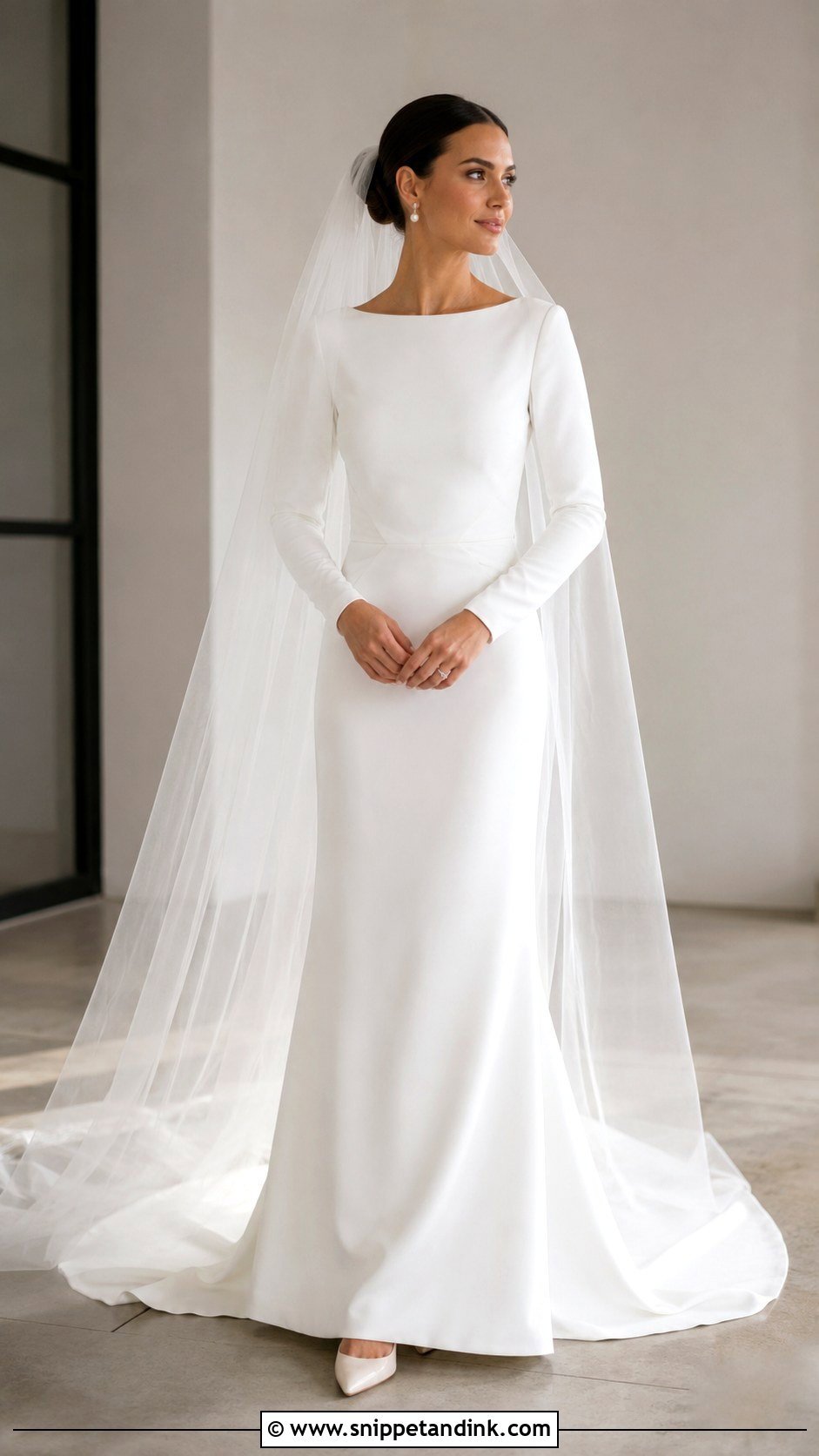 Simple Crepe Wedding Dress With Long Sleeves - Snippet and Ink - 20 Form Fitting Wedding Dress with Sleeves