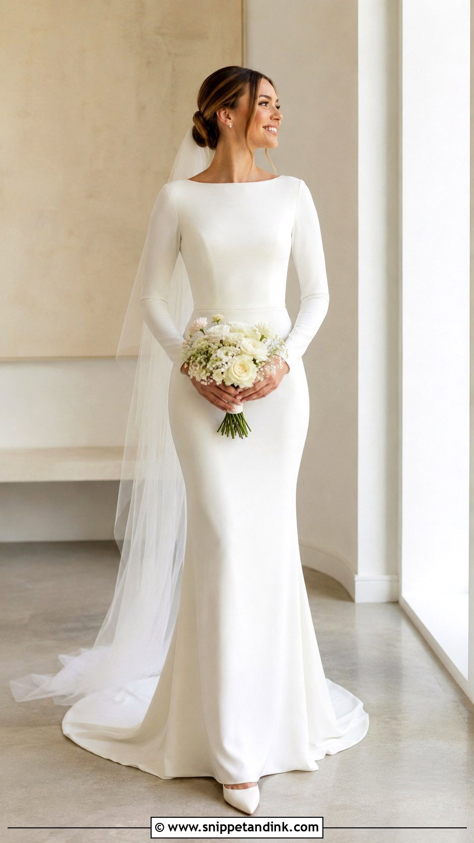 Simple Crepe Wedding Dress With Long Sleeves - Snippet and Ink - 30 Simple Wedding Dress with Sleeves