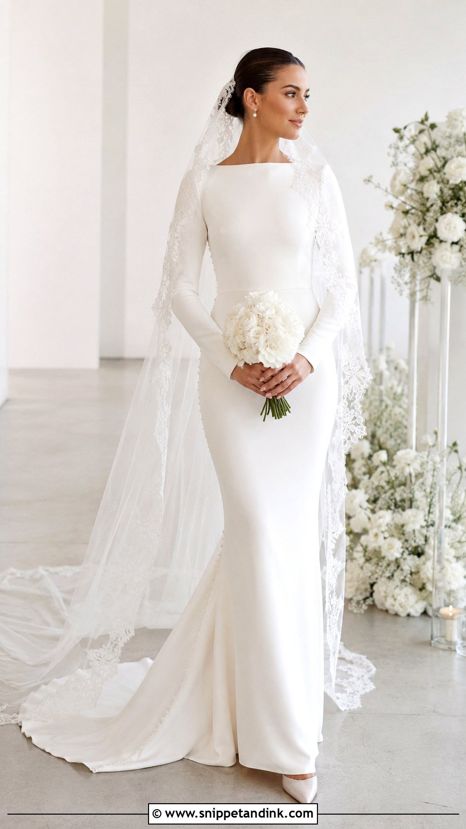 Simple Crepe Wedding Dress With Veil - Snippet and Ink - 20 Middle Eastern Wedding Dress Ideas