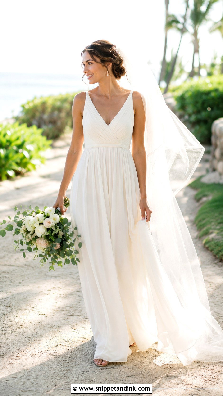 Simple Empire Waist Bridal Dress With Sheer Veil - Snippet and Ink - 25 Simple Bridal Dress Ideas