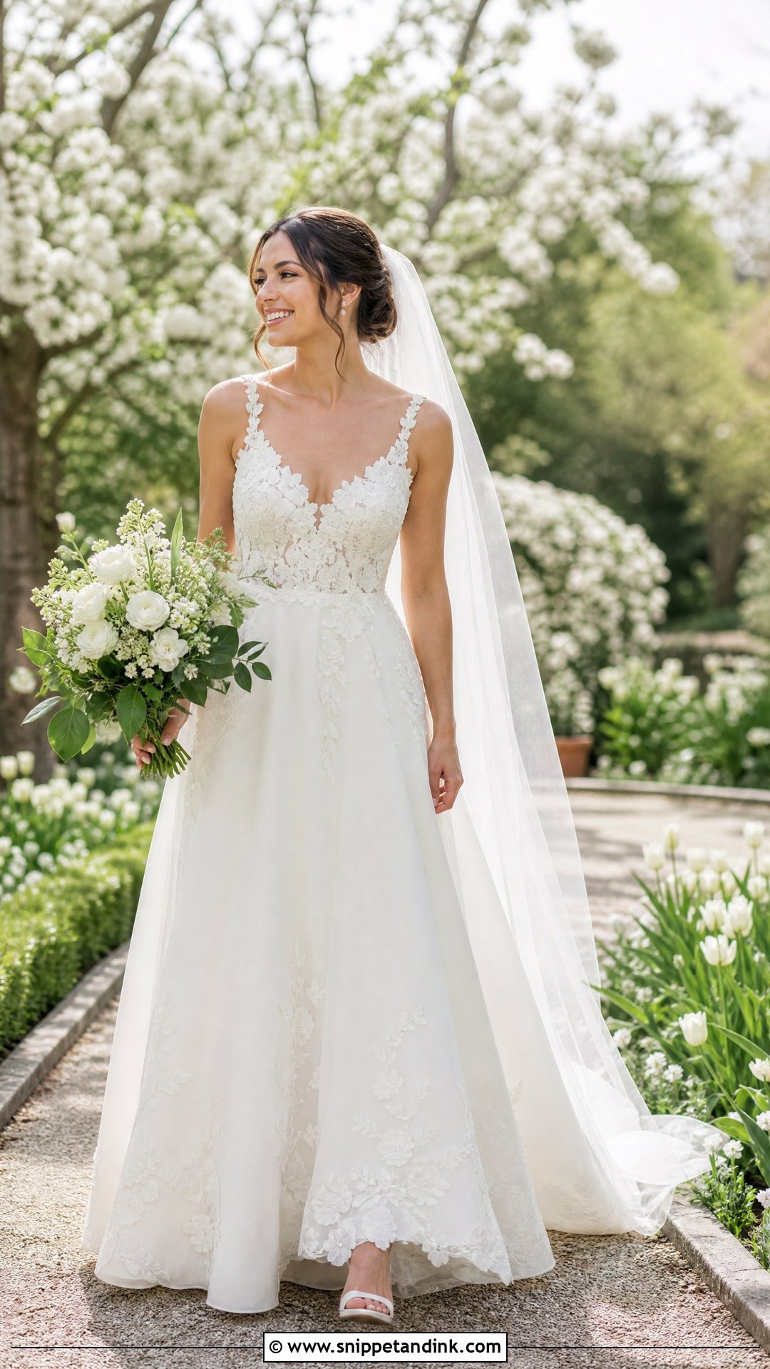Simple Floral Applique A Line Wedding Dress With Nude Heels - Snippet and Ink - 25 Simple a Line Wedding Dress Ideas