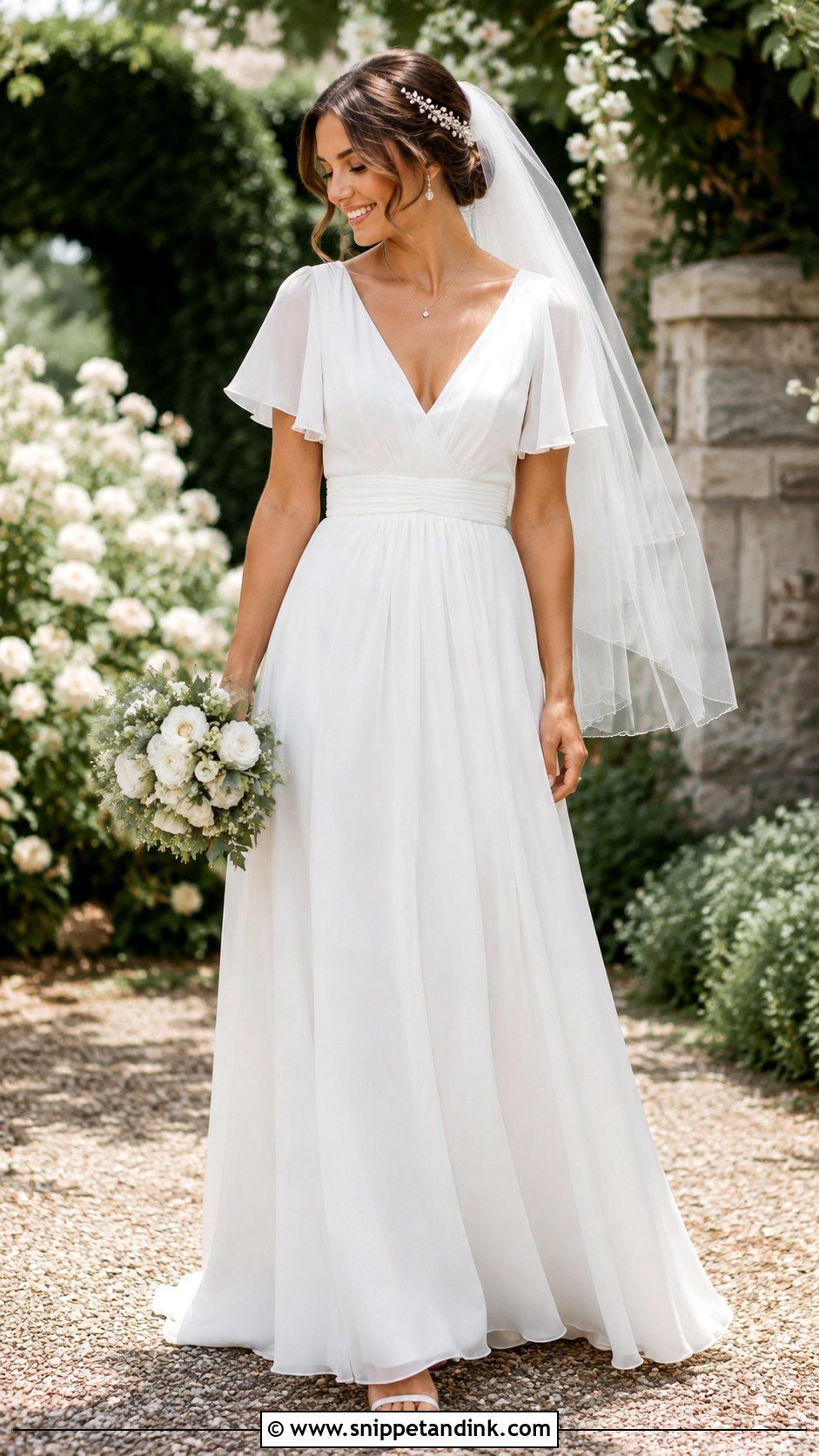 Simple Flutter Sleeve Wedding Dress - Snippet and Ink - 20 Simple Flowy Wedding Dress Ideas