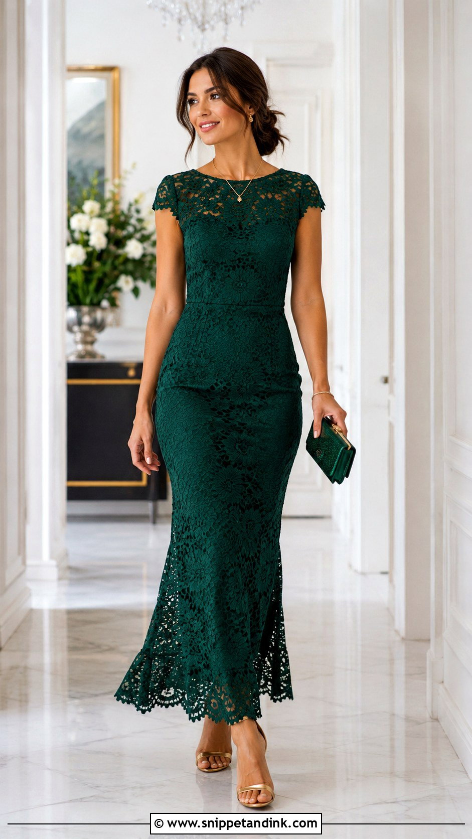 Simple Green Lace Gown - Snippet and Ink - 30 Simple Lace Gown Styles