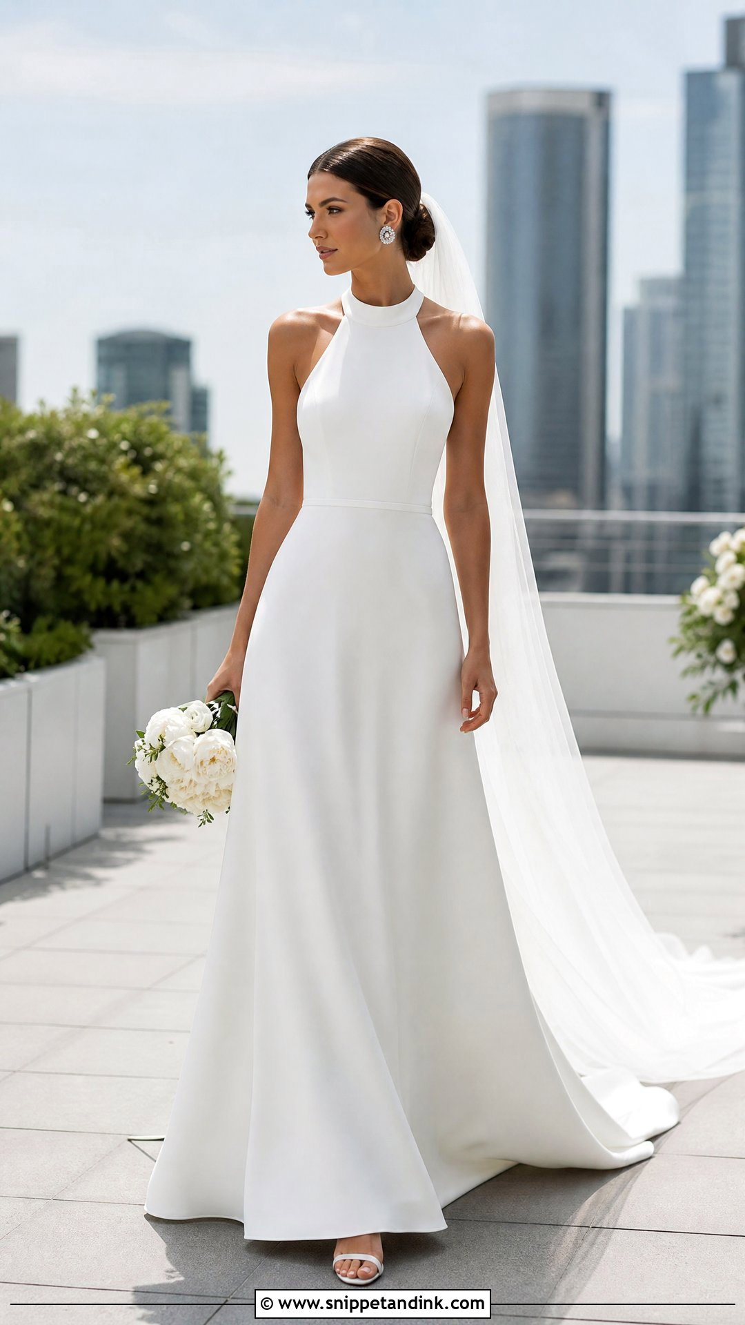 Simple Halter A Line Wedding Dress With Statement Studs - Snippet and Ink - 25 Simple a Line Wedding Dress Ideas