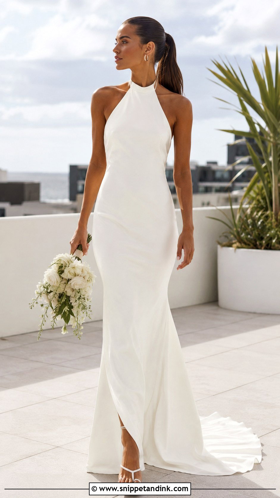 Simple Halter Bridal Dress With Sleek Ponytail - Snippet and Ink - 25 Simple Bridal Dress Ideas
