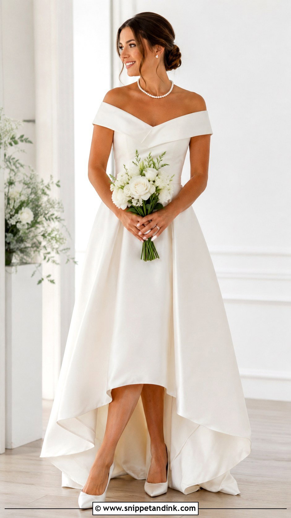 Simple High Low Wedding Dress With Pearl Necklace - Snippet and Ink - 25 High Low Wedding Dress Ideas