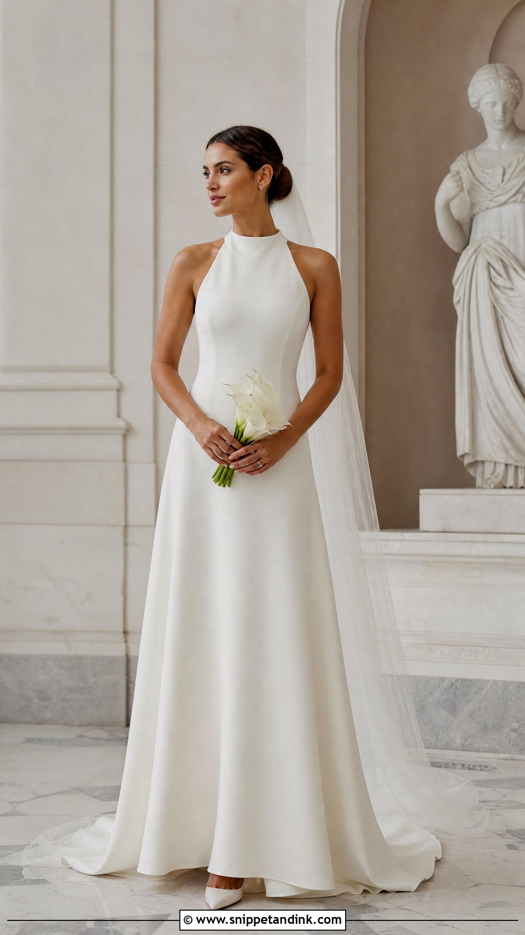 Simple High Neck A Line Wedding Dress With Sleek Updo - Snippet and Ink - 25 Simple a Line Wedding Dress Ideas