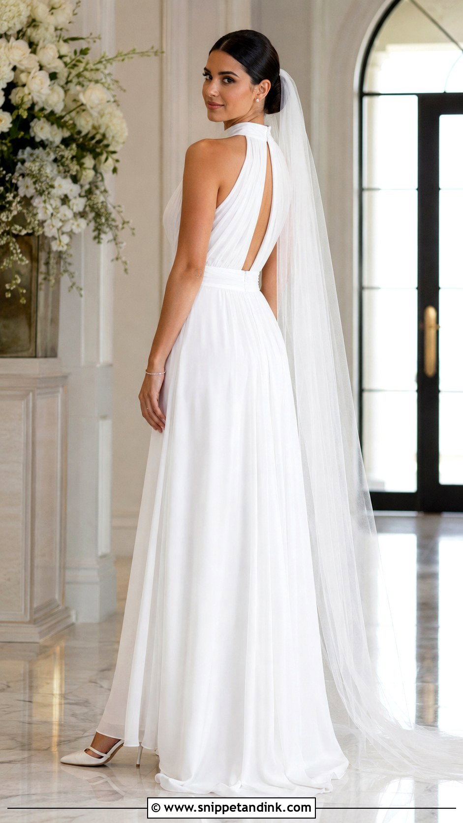 Simple High Neck Chiffon Wedding Dress - Snippet and Ink - 20 Simple Flowy Wedding Dress Ideas