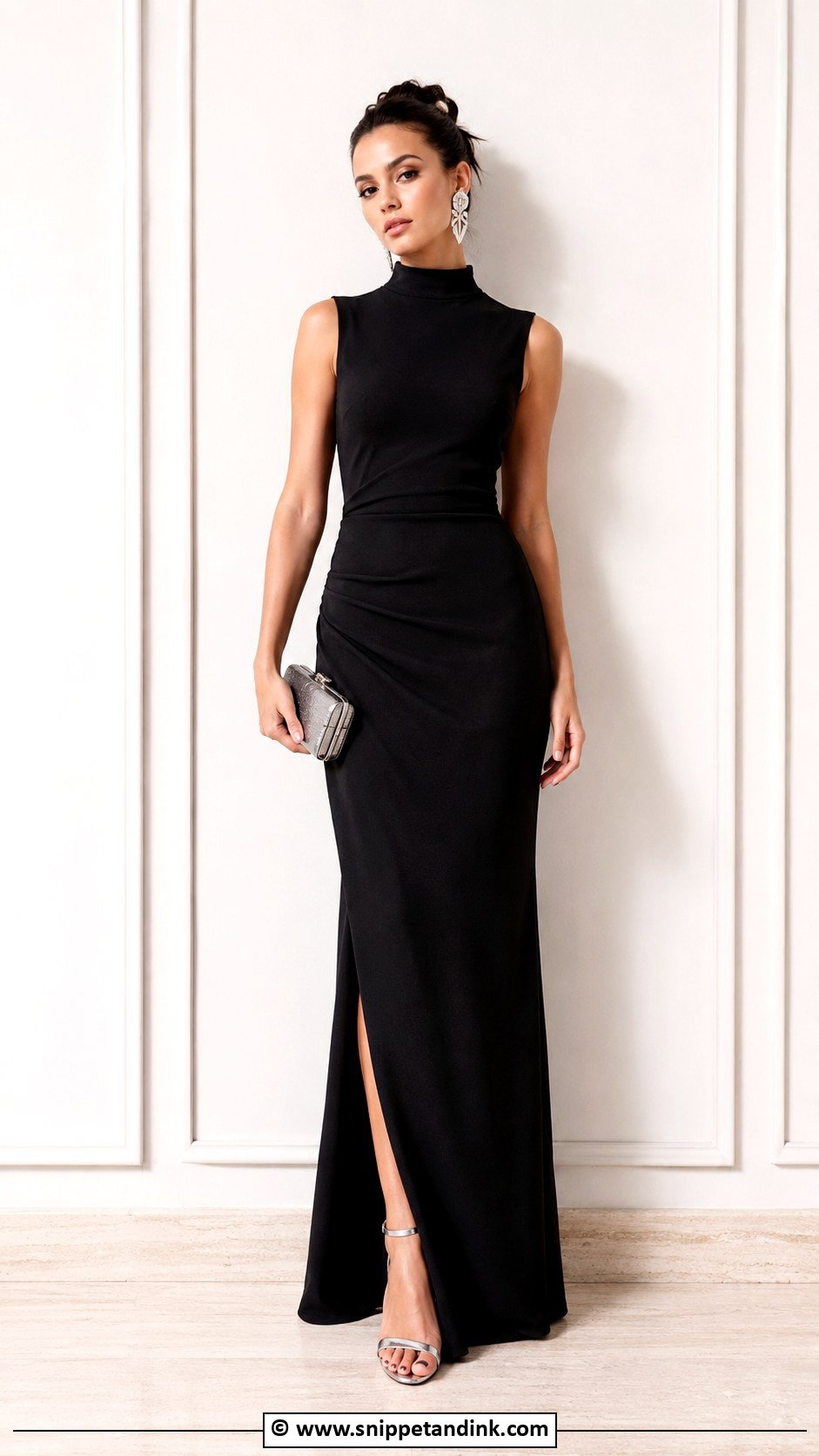 Simple High Neck Gown With Statement Earrings - Snippet and Ink - 30 Simple Gown Styles