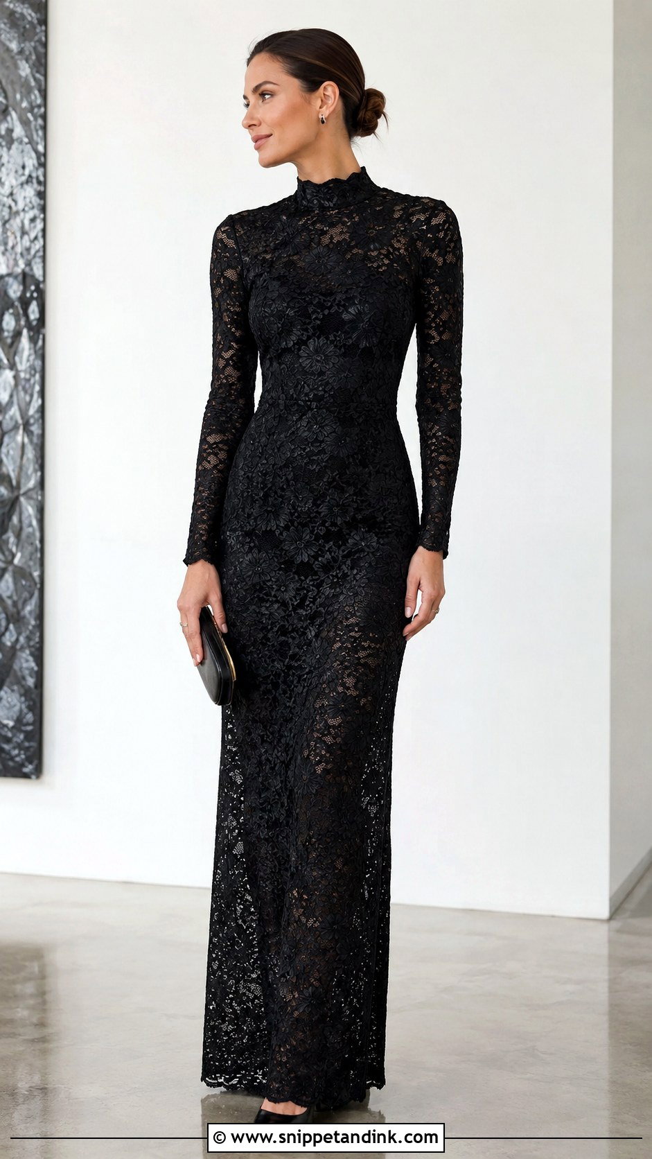 Simple High Neck Lace Gown - Snippet and Ink - 30 Simple Lace Gown Styles