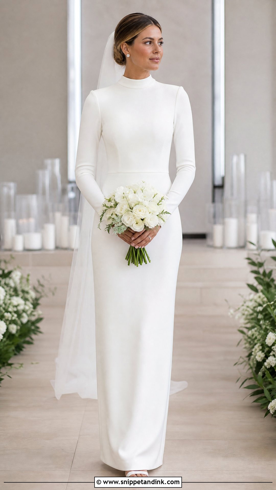 Simple High Neck Wedding Dress With Sleeves - Snippet and Ink - 20 Simple Wedding Dresses with Sleeves