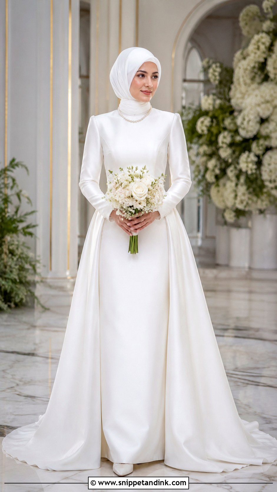 Simple Hijab Wedding Dress With Overskirt - Snippet and Ink - 25 Simple Hijab Wedding Dresses