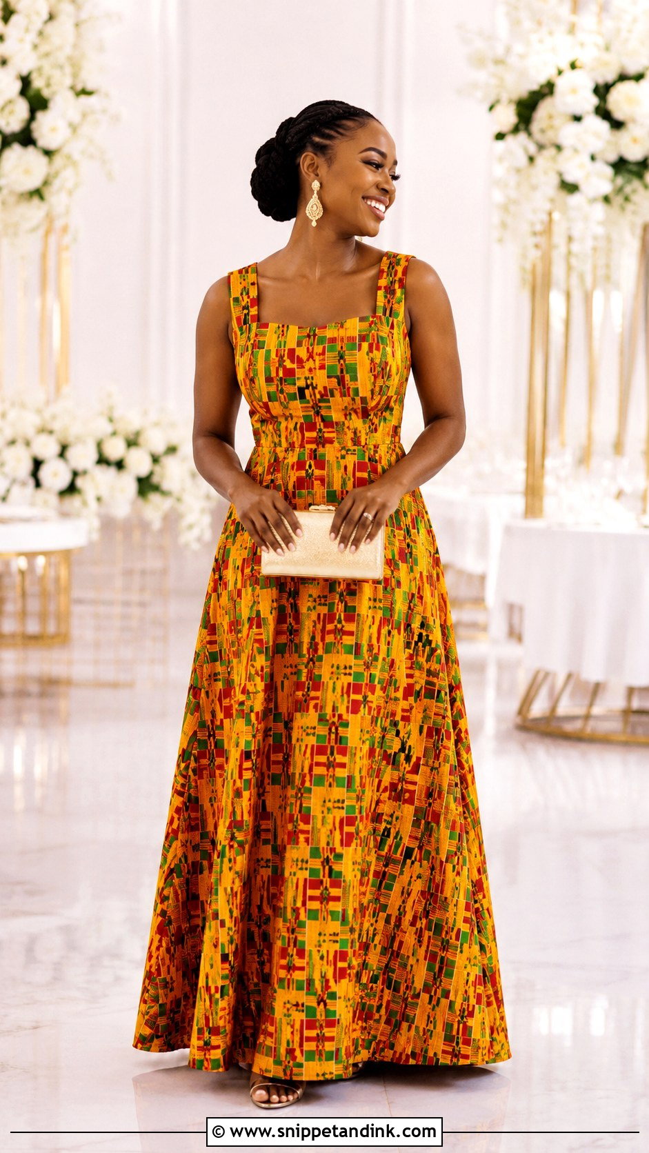 Simple Kente A Line Wedding Dress - Snippet and Ink - 20 Ghana Traditional Wedding Dresses