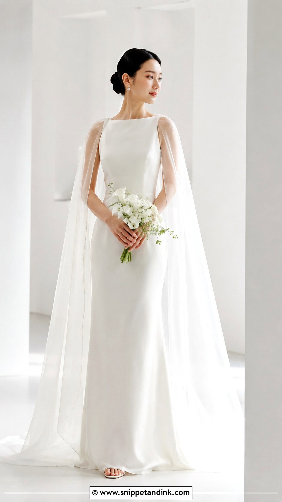 Simple Korean Wedding Dress With Cape Veil Gown - Snippet and Ink - 25 Simple Korean Wedding Dress Ideas