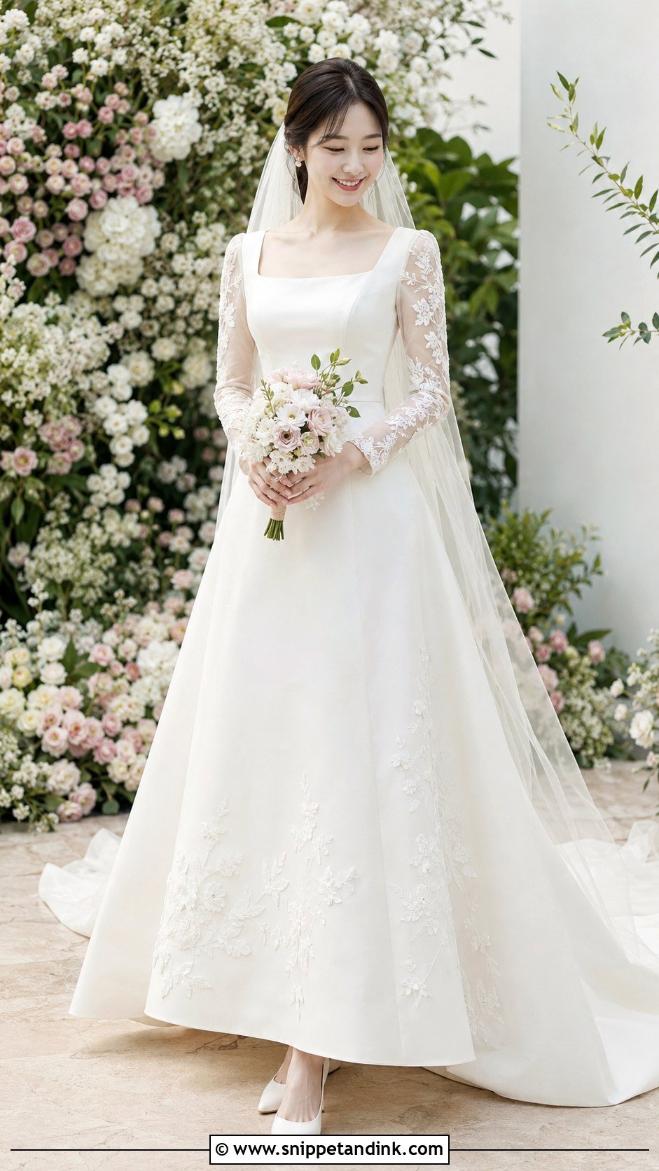 Simple Korean Wedding Dress With Floral Embroidered Gown - Snippet and Ink - 25 Simple Korean Wedding Dress Ideas