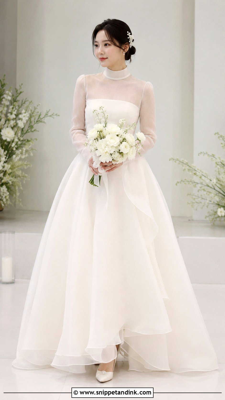 Simple Korean Wedding Dress With High Neck Organza Gown - Snippet and Ink - 25 Simple Korean Wedding Dress Ideas