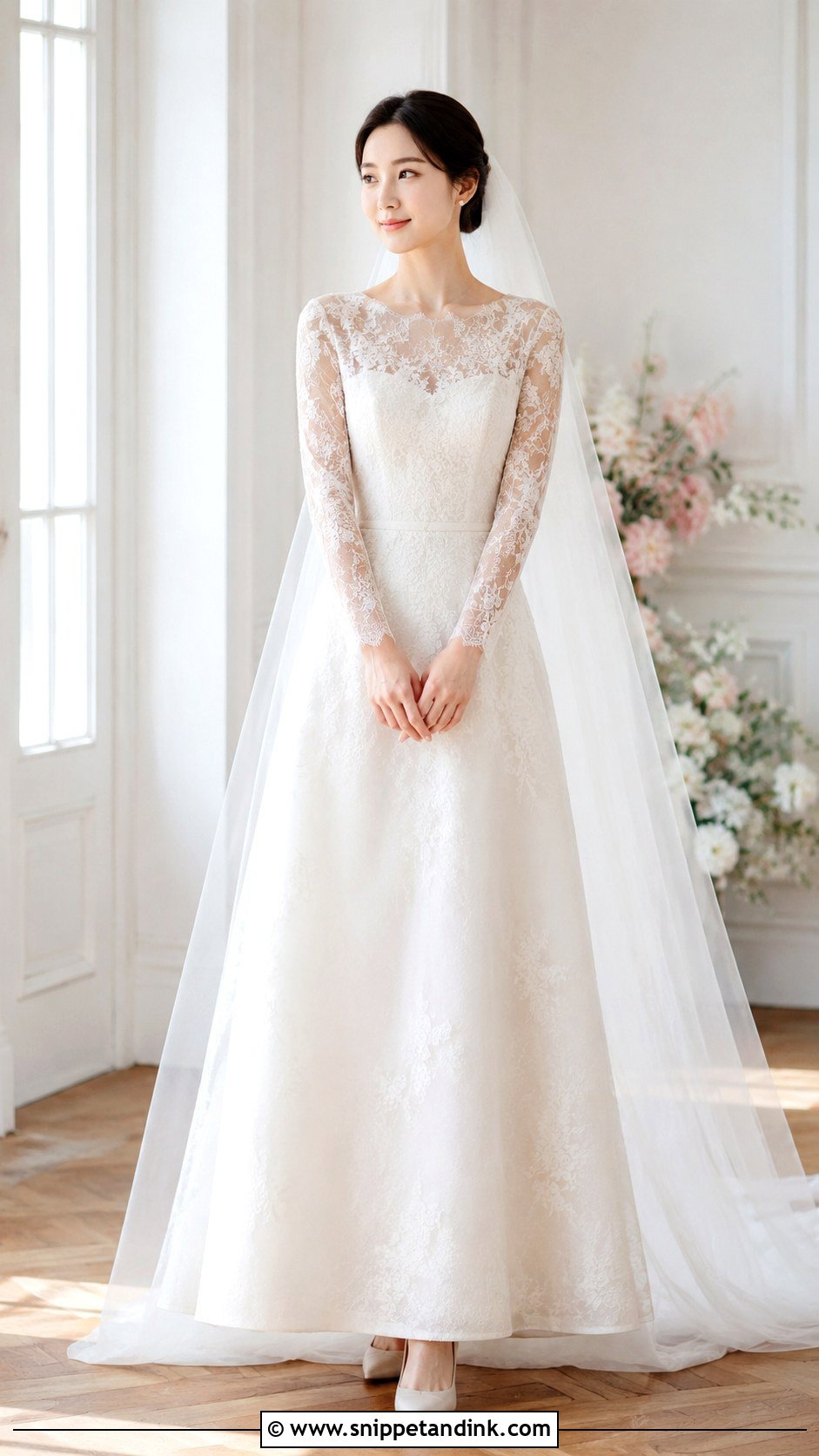 Simple Korean Wedding Dress With Long Sleeve Lace Gown - Snippet and Ink - 25 Simple Korean Wedding Dress Ideas