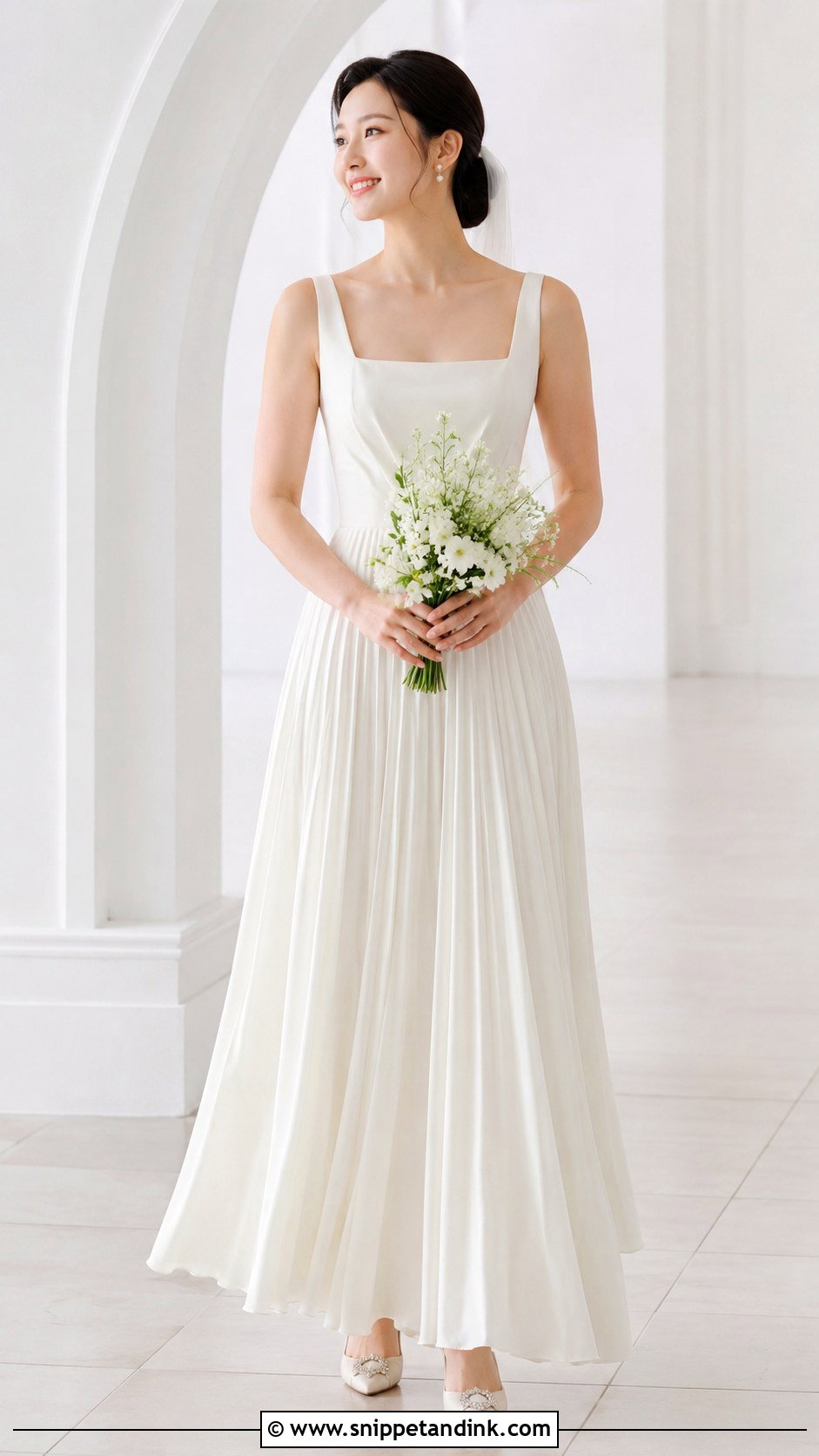 Simple Korean Wedding Dress With Pleated Skirt Gown - Snippet and Ink - 25 Simple Korean Wedding Dress Ideas