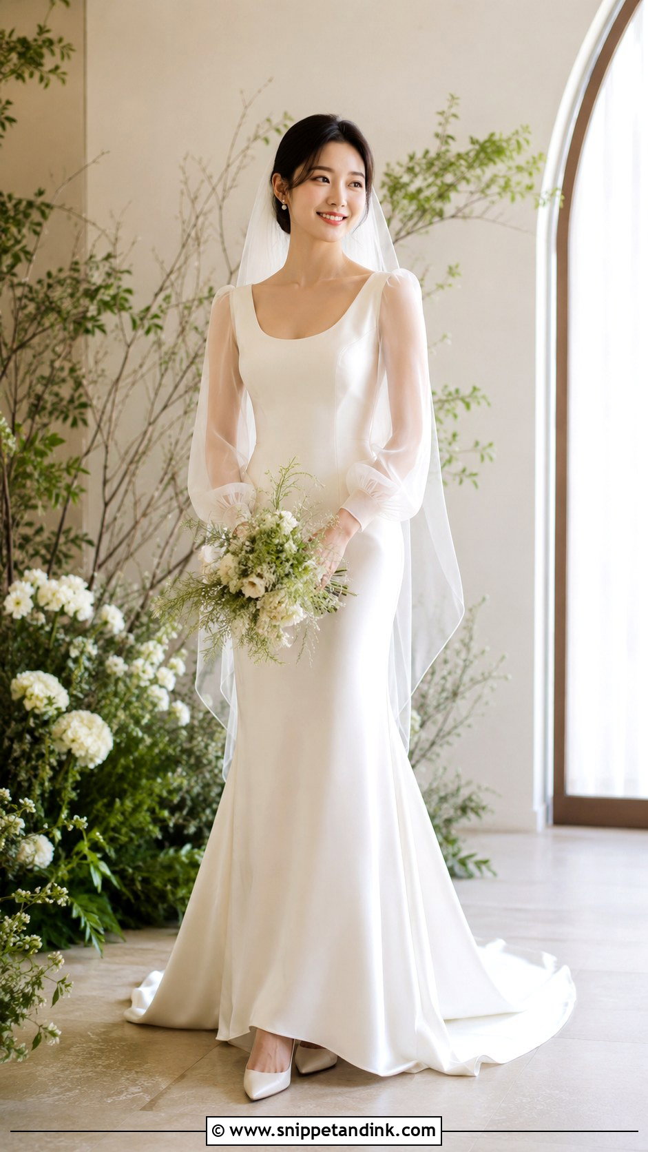 Simple Korean Wedding Dress With Sheer Sleeve Gown - Snippet and Ink - 25 Simple Korean Wedding Dress Ideas