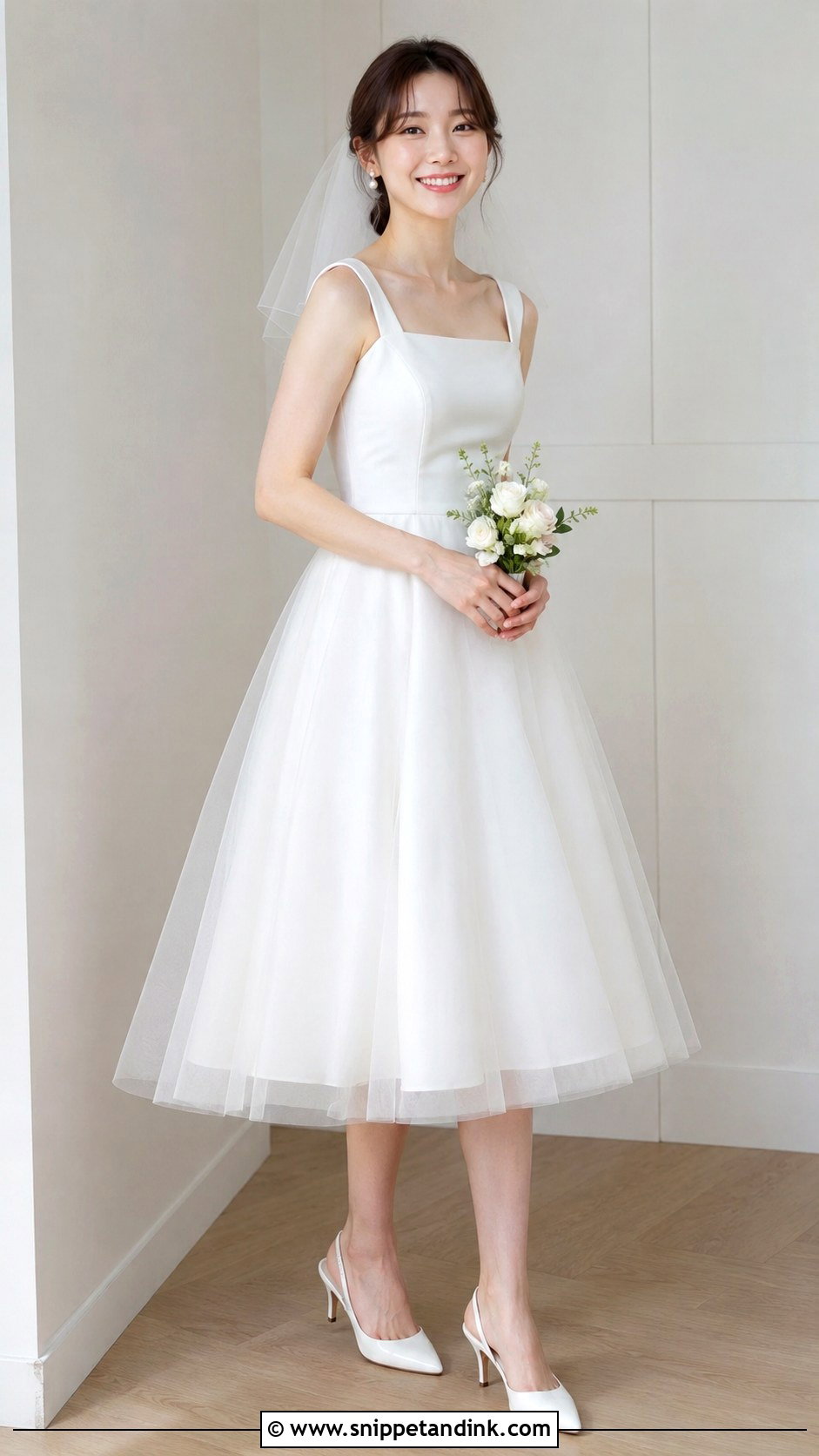 Simple Korean Wedding Dress With Tea Length Skirt - Snippet and Ink - 25 Simple Korean Wedding Dress Ideas