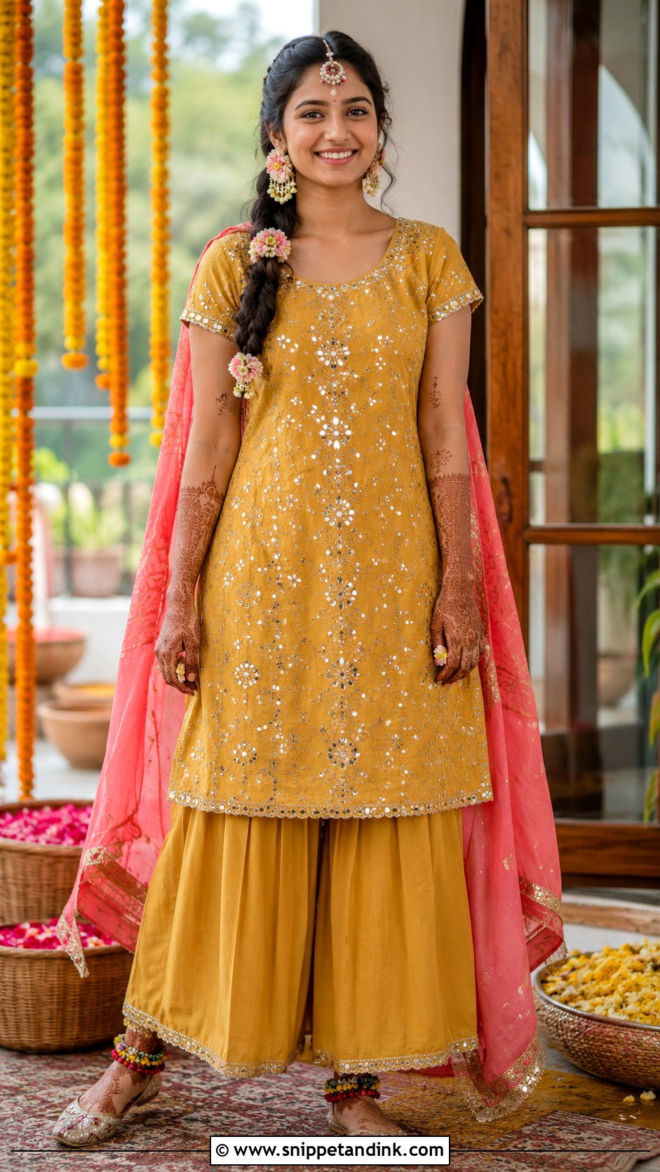 Simple Kurta Palazzo Mehndi Outfit - Snippet and Ink - 20 Mehndi Ceremony Outfit for Bride Ideas