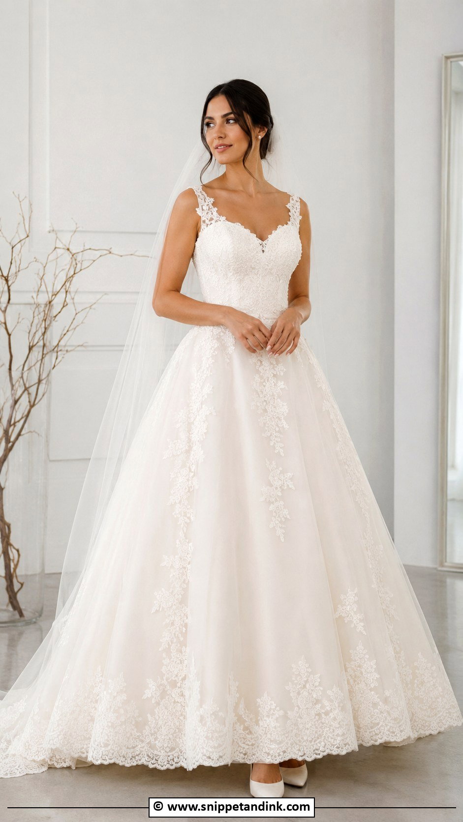 Simple Lace Ballgown Wedding Dress - Snippet and Ink - 25 Lace Ballgown Wedding Dress Ideas