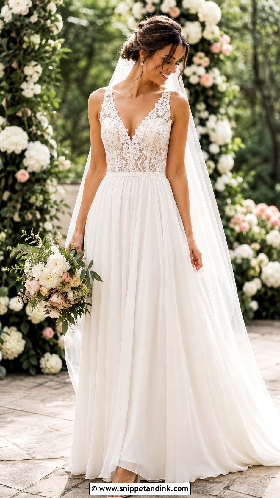 Simple Lace Bodice Chiffon Wedding Dress - Snippet and Ink - 20 Simple Flowy Wedding Dress Ideas