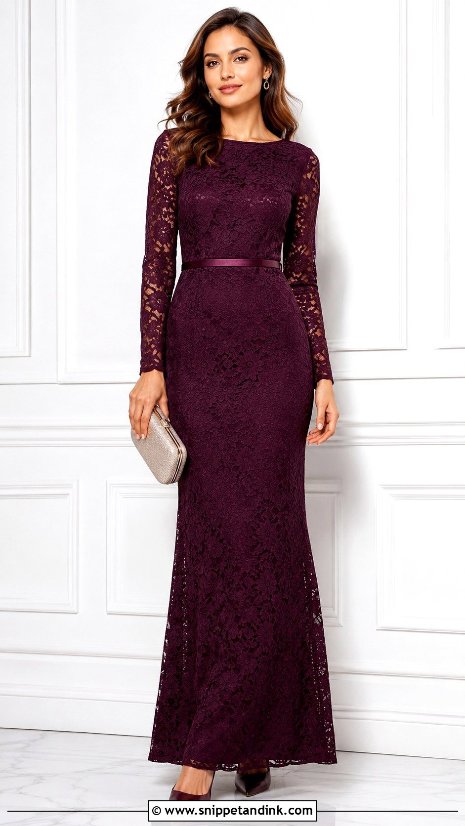 Simple Lace Gown With Belt - Snippet and Ink - 30 Simple Lace Gown Styles