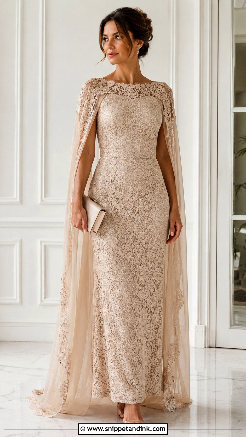 Simple Lace Gown With Cape - Snippet and Ink - 30 Simple Lace Gown Styles