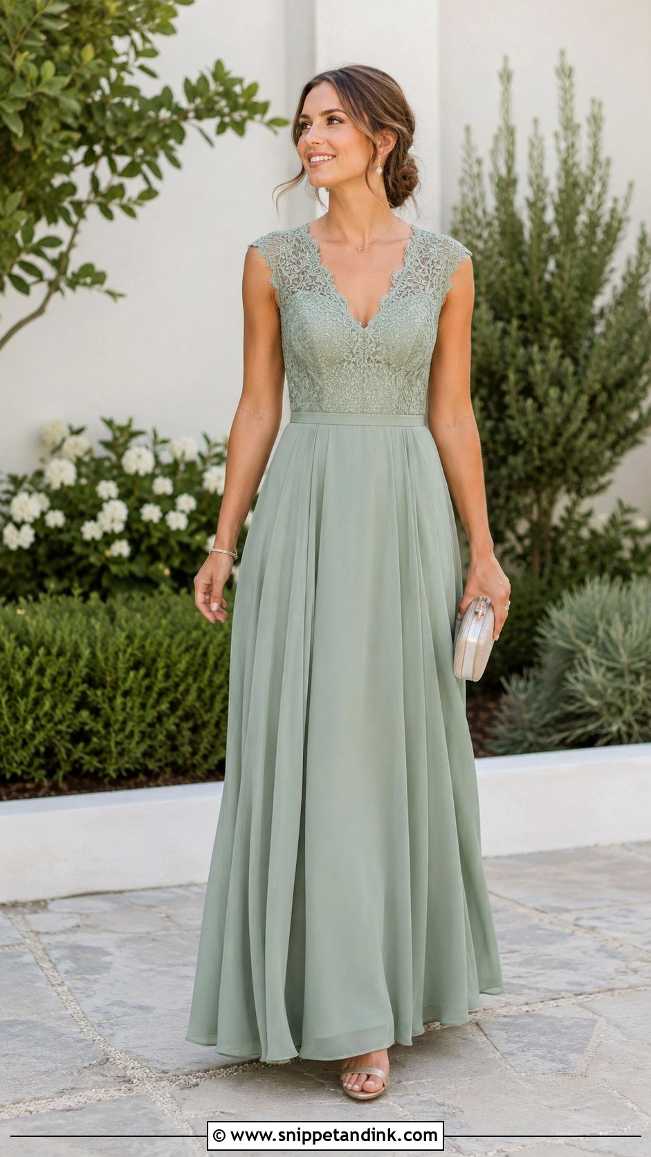 Simple Lace Gown With Chiffon Skirt - Snippet and Ink - 30 Simple Lace Gown Styles