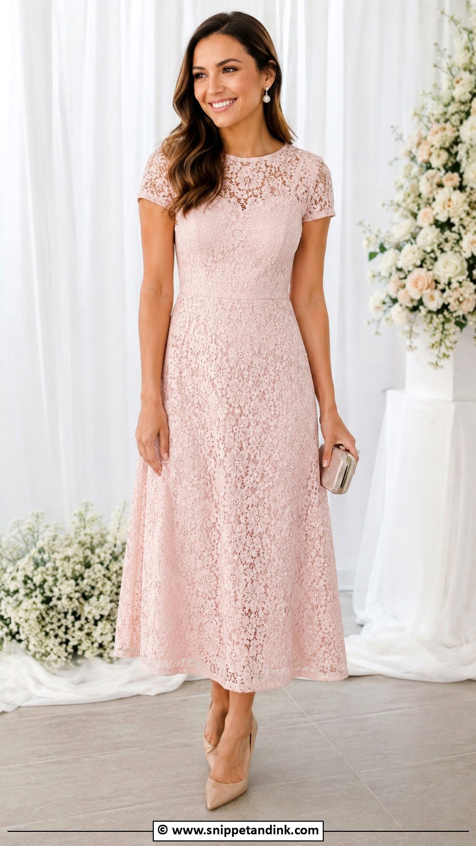 Simple Lace Gown With Nude Heels - Snippet and Ink - 30 Simple Gown Styles